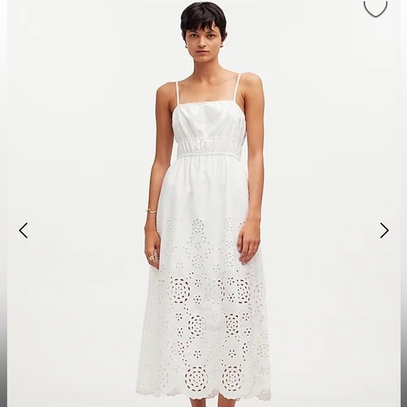 Madewell Embroidered White Tank Eyelet Midi Dress Poplin Size 2 - Picture 1 of 11
